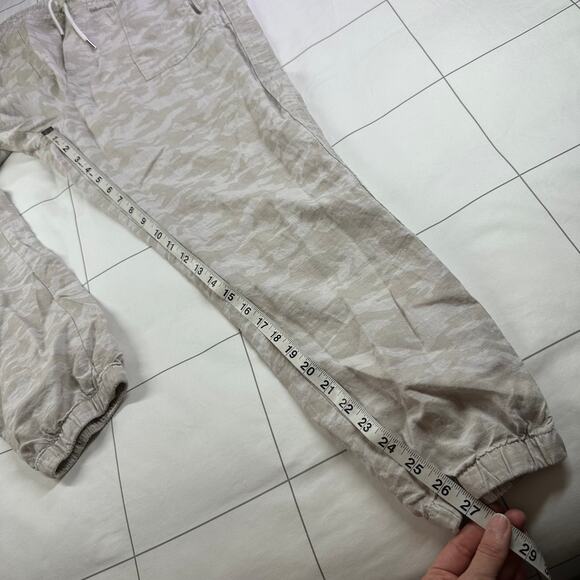 Athleta Pants Womens 16 Cream Camo Cabo Tide Linen Jogger Drawstring Lightweight - Picture 10 of 12